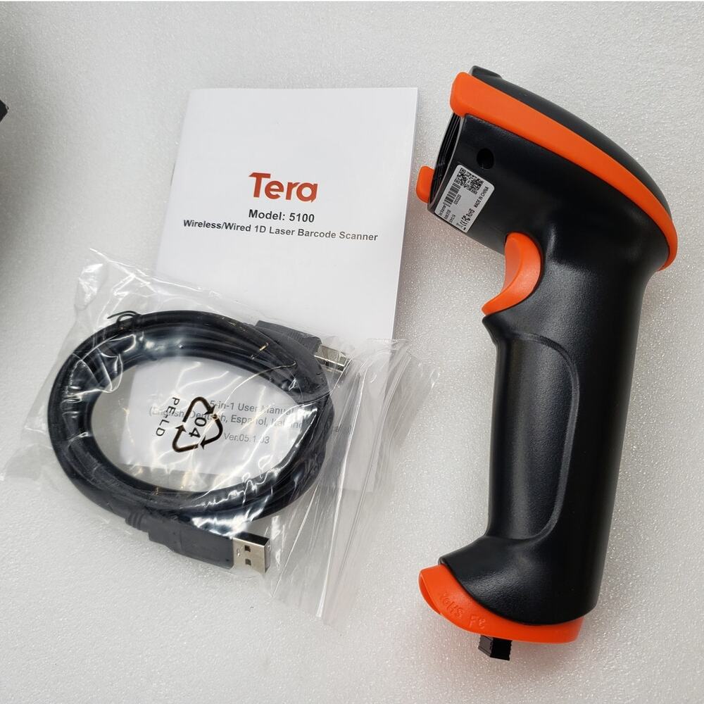 Tera Wireless Barcode Scanner Cordless Model 5100 1D Laser USB 2.0